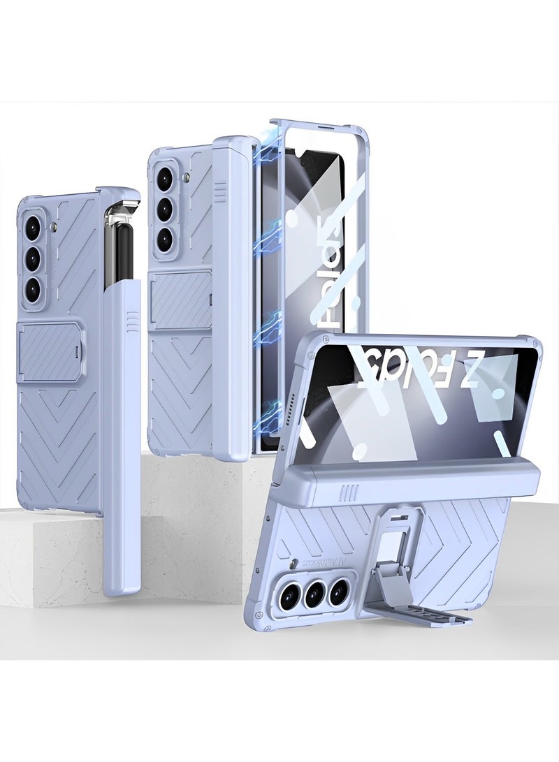 REOCLE Phone Case Phone Cover Magnetic Armor All-included Slide Pen Case with Back Screen Glass Hinge Holder Phone Cover for Samsung Galaxy Z Fold 5 - Image 2