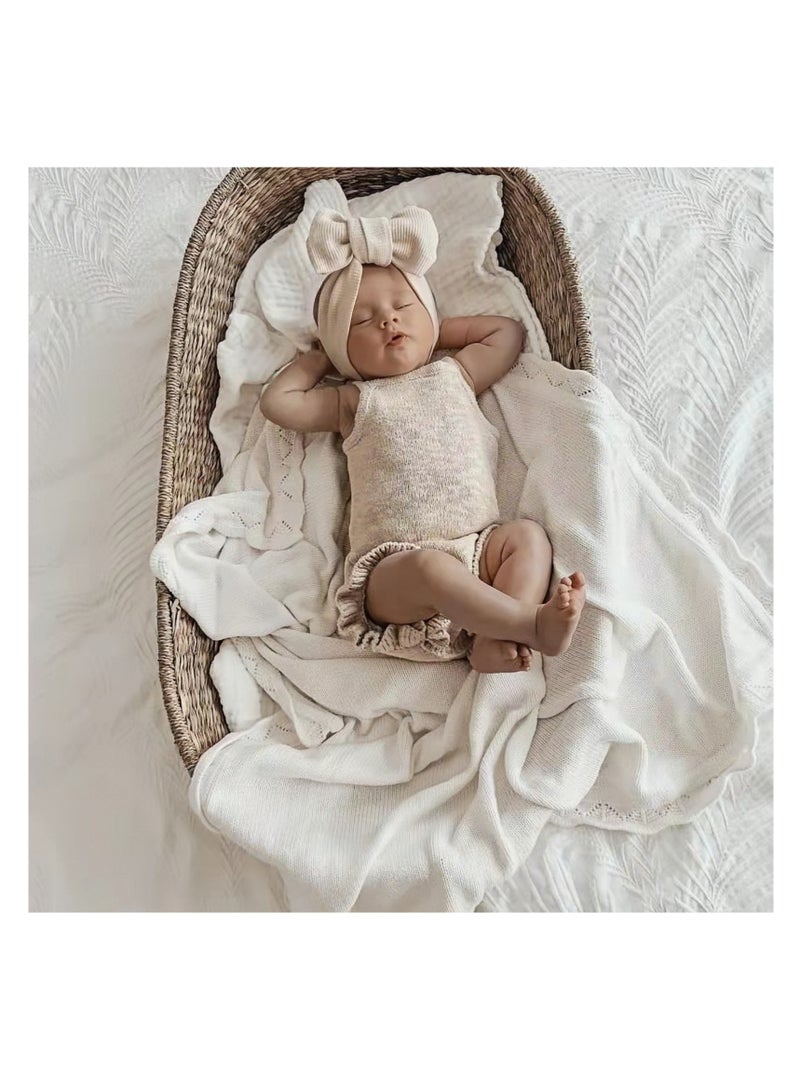 نوفولان بطانيات الأطفال من NOVOLAN، بطانية ناعمة من القطن المحبوك على الطراز النوردي للأطفال، 80×100 سم، 350 جرام، بطانية مثالية لعربة الأطفال وغرفة الأطفال، بطانية أطفال محبوكة من القطن الخالص، قابلة للغسيل اليدوي، يمكن كيها (أبيض) - Image 1