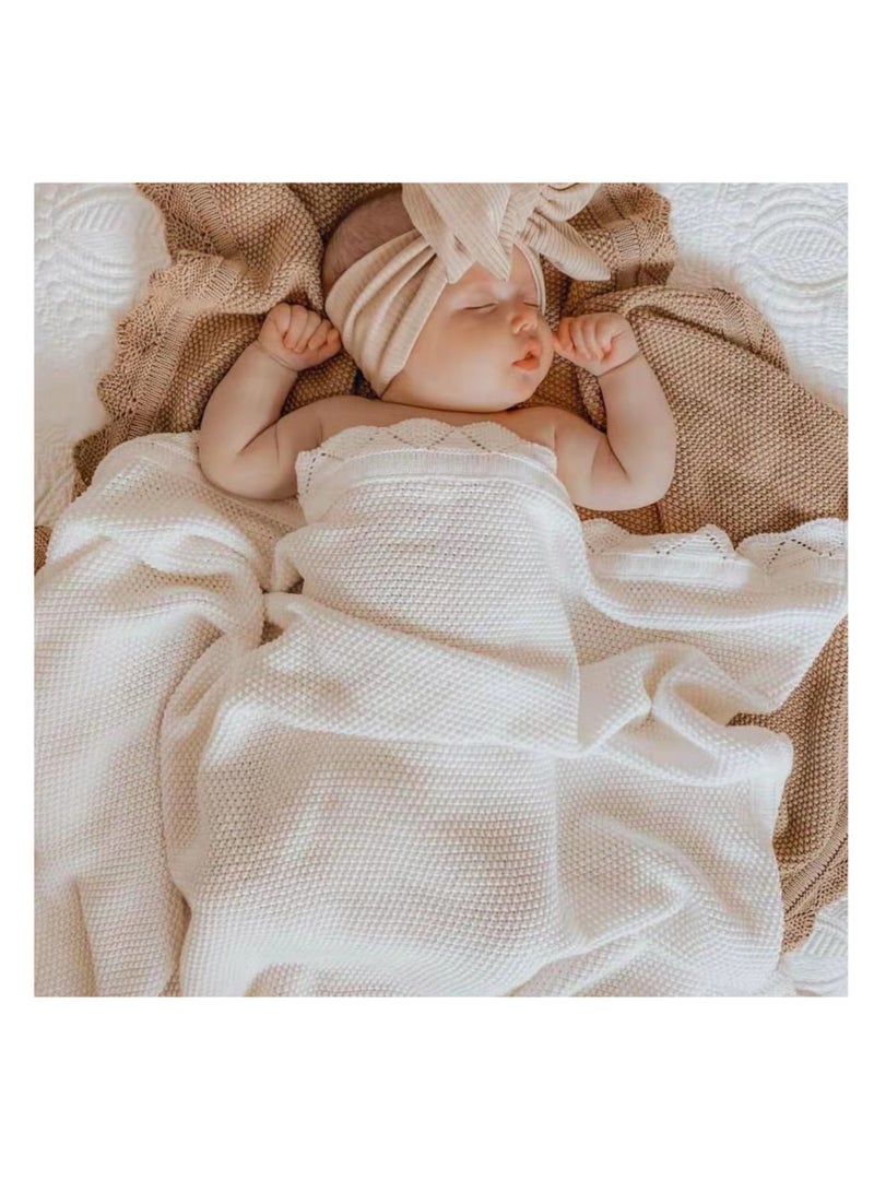 نوفولان بطانيات الأطفال من NOVOLAN، بطانية ناعمة من القطن المحبوك على الطراز النوردي للأطفال، 80×100 سم، 350 جرام، بطانية مثالية لعربة الأطفال وغرفة الأطفال، بطانية أطفال محبوكة من القطن الخالص، قابلة للغسيل اليدوي، يمكن كيها (أبيض) - Image 2