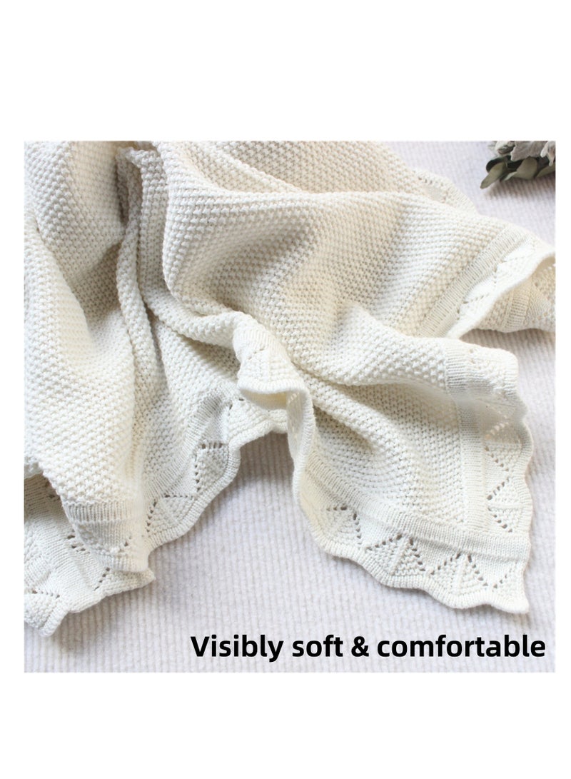 نوفولان بطانيات الأطفال من NOVOLAN، بطانية ناعمة من القطن المحبوك على الطراز النوردي للأطفال، 80×100 سم، 350 جرام، بطانية مثالية لعربة الأطفال وغرفة الأطفال، بطانية أطفال محبوكة من القطن الخالص، قابلة للغسيل اليدوي، يمكن كيها (أبيض) - Image 3