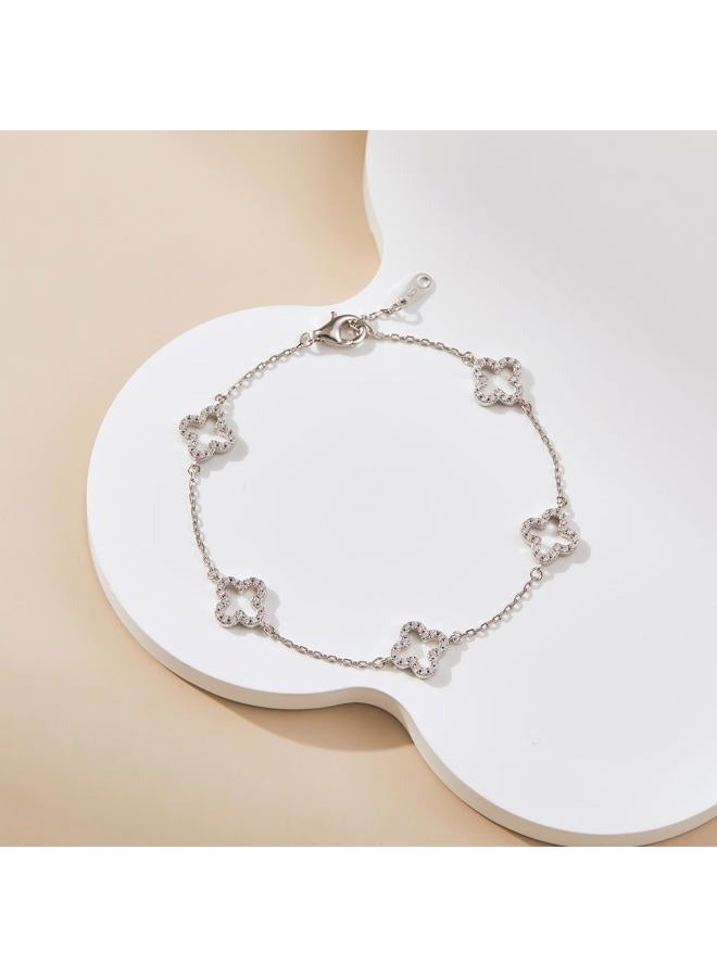Four-Leaf Clover Tennis Bracelet for Women, 14K Gold Plated Adjustable Bracelet (Size 6.5-8 in), Lucky Stackable Jewelry for Gifts & Daily Wear, Medium, Copper, Cubic Zirconia - Image 2