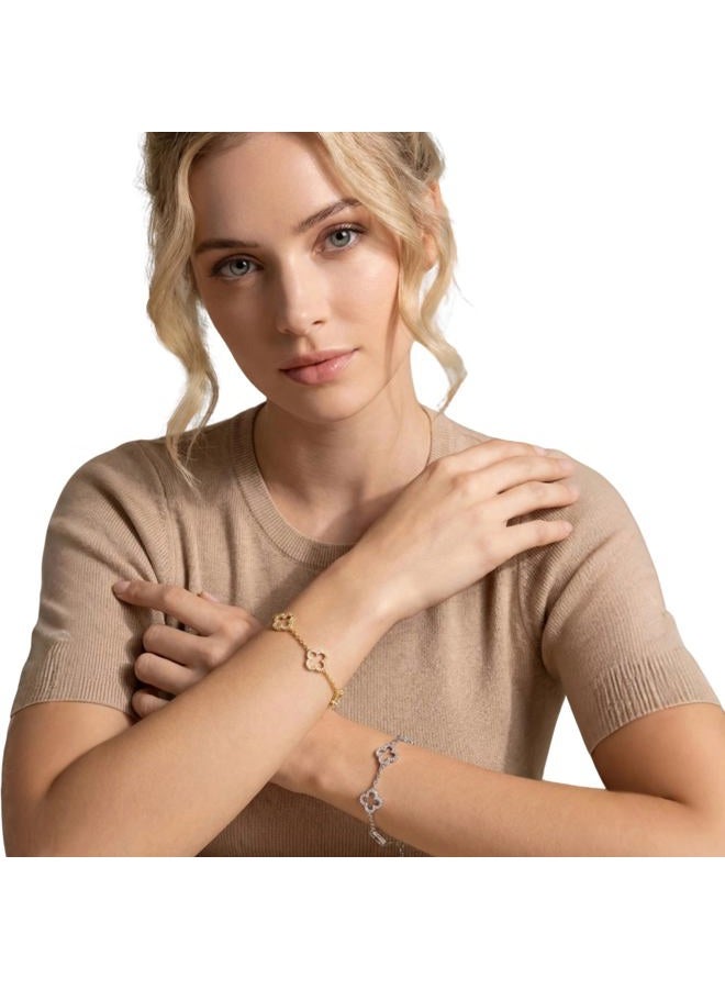 Four-Leaf Clover Tennis Bracelet for Women, 14K Gold Plated Adjustable Bracelet (Size 6.5-8 in), Lucky Stackable Jewelry for Gifts & Daily Wear, Medium, Copper, Cubic Zirconia - Image 3