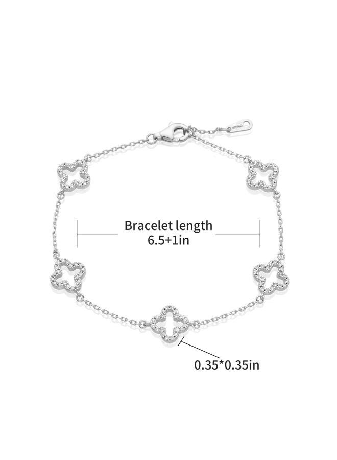 Four-Leaf Clover Tennis Bracelet for Women, 14K Gold Plated Adjustable Bracelet (Size 6.5-8 in), Lucky Stackable Jewelry for Gifts & Daily Wear, Medium, Copper, Cubic Zirconia - Image 5