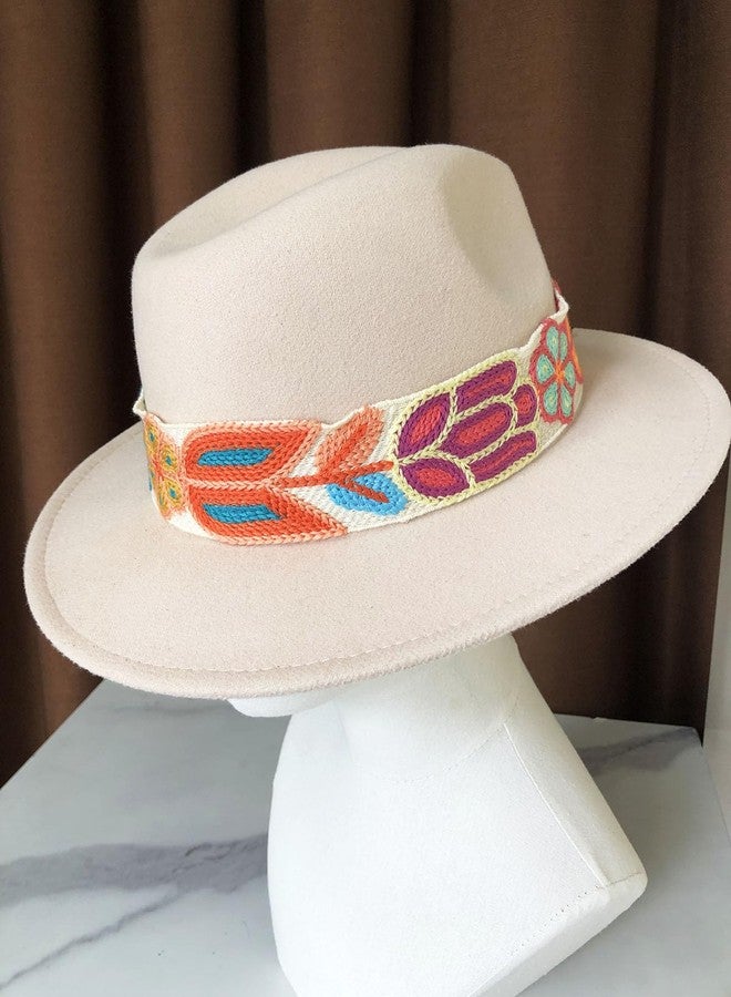 TCOMVEZ Hat Bands for Women Cowboy Hat Band Embroidery Flowers Fedora Western Hat Band (US, Alpha, One Size, White) - Image 2