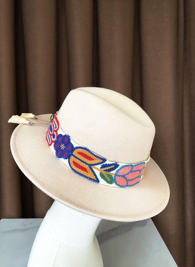 TCOMVEZ Hat Bands for Women Cowboy Hat Band Embroidery Flowers Fedora Western Hat Band (US, Alpha, One Size, White) - Image 5