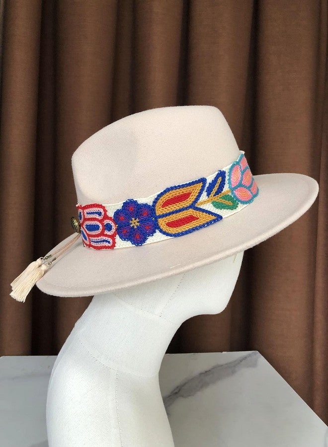 TCOMVEZ Hat Bands for Women Cowboy Hat Band Embroidery Flowers Fedora Western Hat Band (US, Alpha, One Size, White) - Image 4