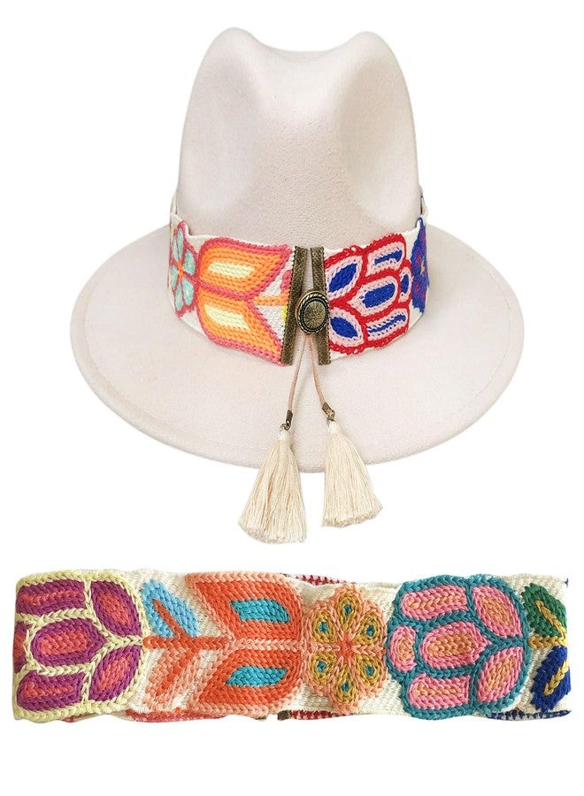 TCOMVEZ Hat Bands for Women Cowboy Hat Band Embroidery Flowers Fedora Western Hat Band (US, Alpha, One Size, White) - Image 1
