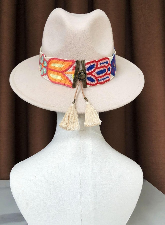 TCOMVEZ Hat Bands for Women Cowboy Hat Band Embroidery Flowers Fedora Western Hat Band (US, Alpha, One Size, White) - Image 3