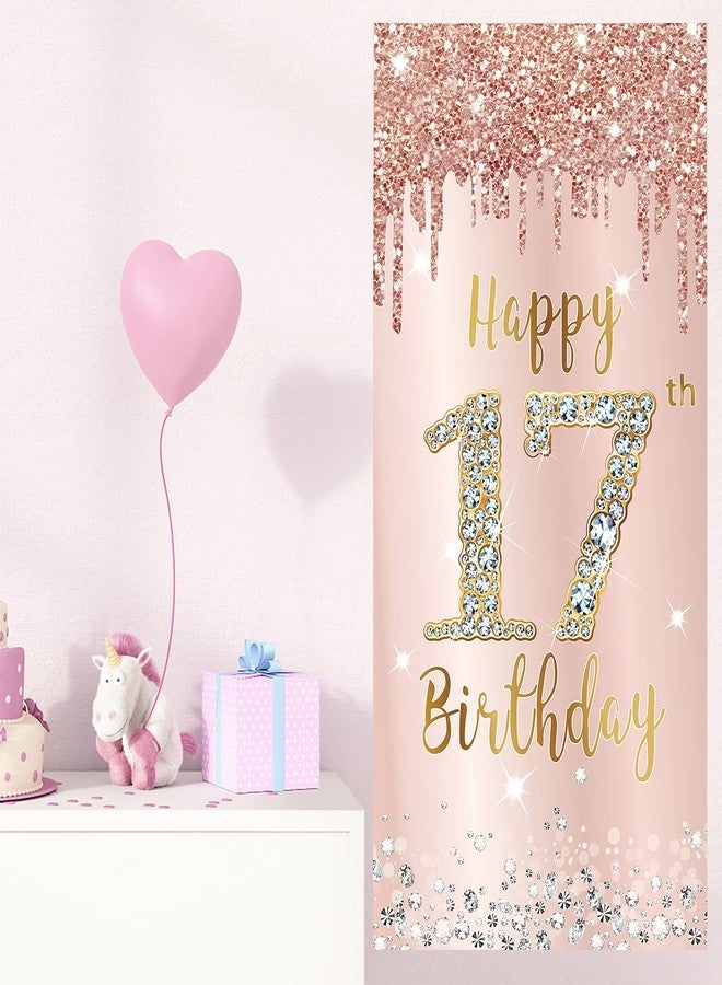 Excelloon Happy 17th Birthday Door Banner Decorations for Girls, Pink Rose Gold 17 Birthday Door Cover Backdrop Party Supplies, Large Seventeen Year Old Birthday Poster Sign Decor - Image 4