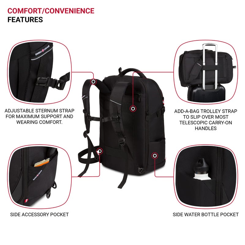 SwissGear Hybrid Travel Laptop Backpack, Black, 21.5-Inch - Image 3