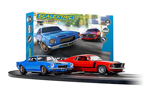 Scalextric C1429T Scalextric American Street Dual 1970s Chevrolet Camaro Vs 1970s Ford Mustang  Mains Power Slot Car Race Track Sets 132 Scale Set Electric Racing Toys for Adults  Kids Age 8 - Image 1