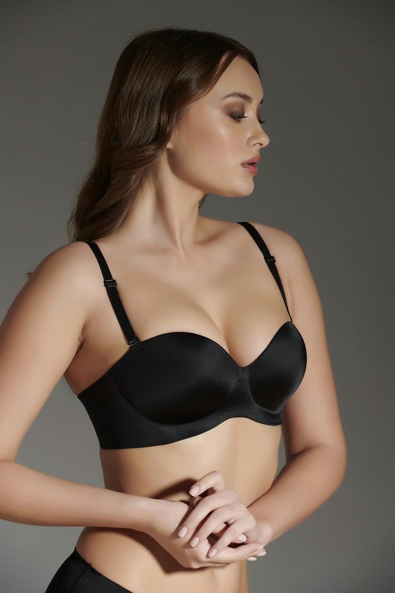 Cotonhause Women's Strapless Lotus Laser Cut Push-Up Black Bra 336055  - Image 3