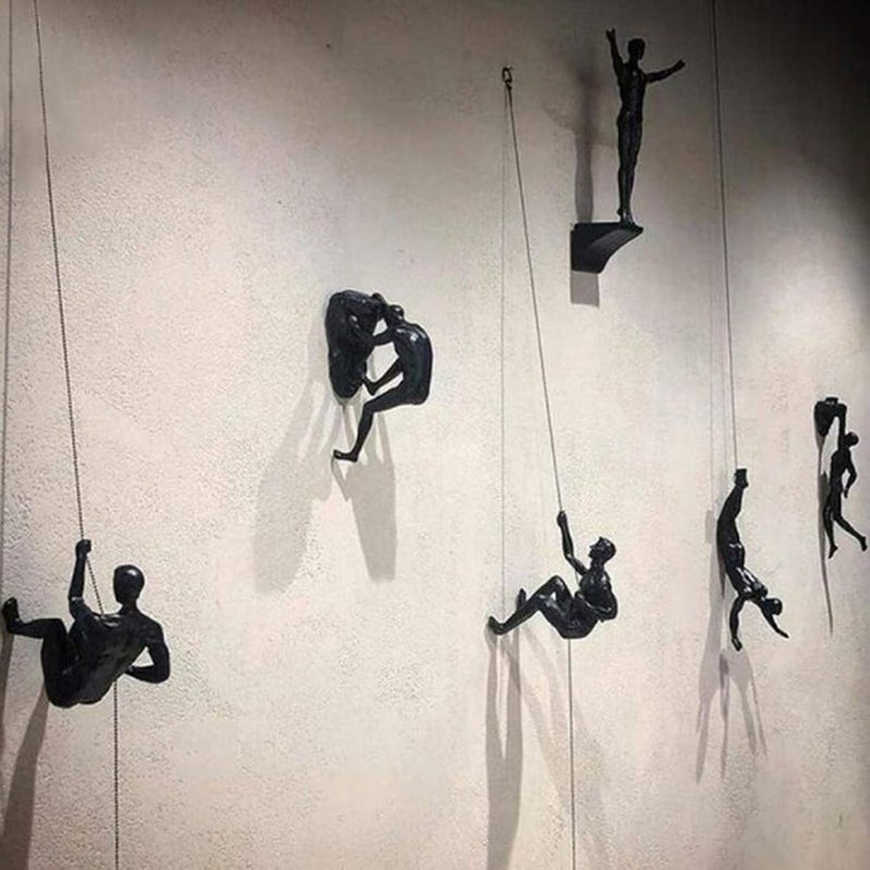 cheekyglo Climbing Man Wall Sculpture Decorations - Resin Rock Climbing Athlete Men 3D Wall Art Decor, Climbing Man Sculpture Creative Handmade Home Wall Art (Man/6PC) - Image 1