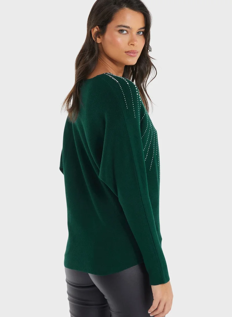 QUIZ Round Neck Printed Sweater