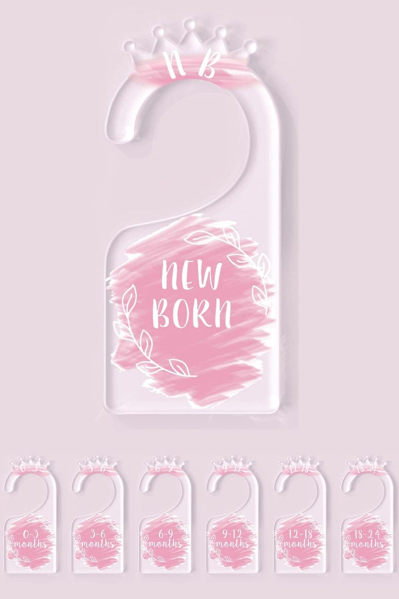 OneDream Baby Closet dividers Hanger separators  Set of 7 Baby Clothes dividers for Closet from Newborn to 24 Months Acrylic Infant Clothes Divider Pink - Image 1