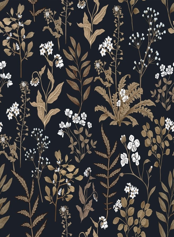 Abyssaly Peel and Stick Wallpaper Vintage Wallpaper Floral Contact Paper for Bedroom Shelf Liner Decor (Black, 17.7" x 118") - Image 1