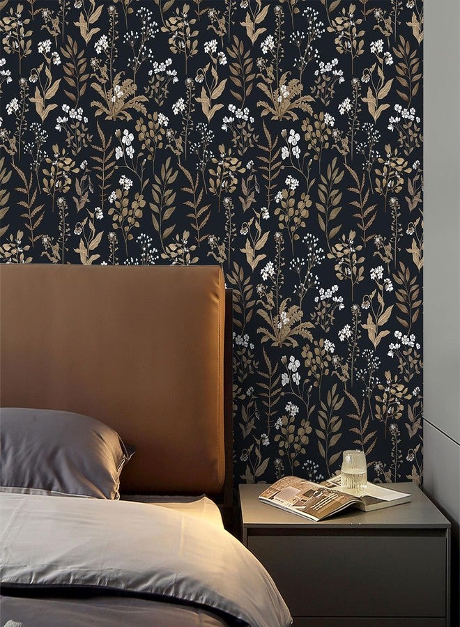 Abyssaly Peel and Stick Wallpaper Vintage Wallpaper Floral Contact Paper for Bedroom Shelf Liner Decor (Black, 17.7" x 118") - Image 2