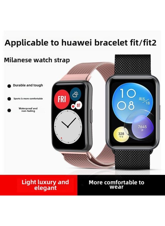 Generic For huawei Fit2 Strap Milan Magnetic Watchfit Wristband Watch Metal Fit3 Replacement Strap New-Color:Applicable To For huawei Fit2 (vitality/fashion/elegant)-[rose Pink] Milan Magnetic Suction  - Image 4