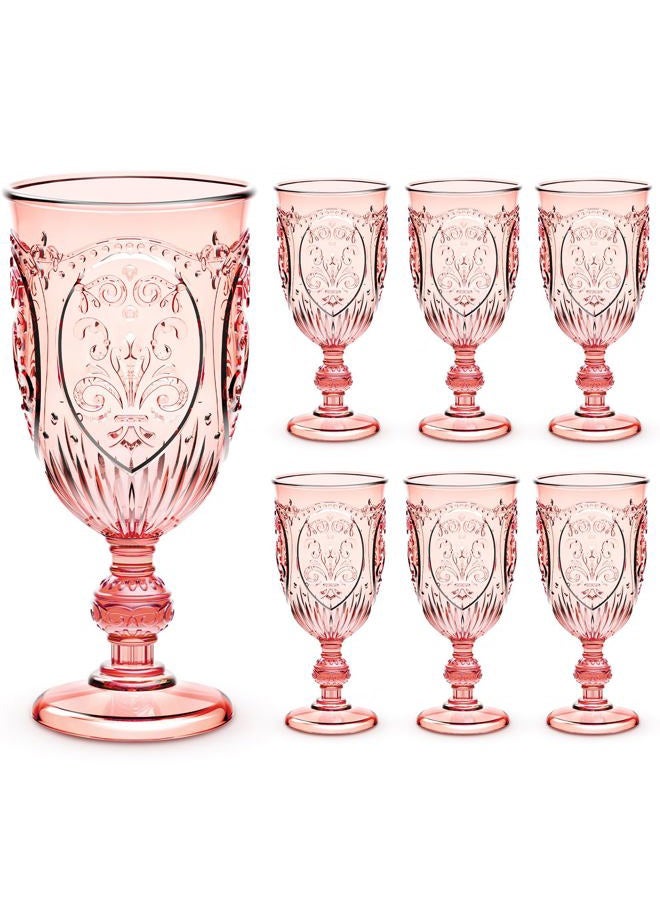 Wiwiqing 6 Pcs Plastic Goblets 7.5oz Vintage Goblet Plastic Wine Glasses Colored Retro Embossed Water Goblets for Wine Bar Juice Baby Shower Wedding Reception Grand Event Party (Pink) - Image 1