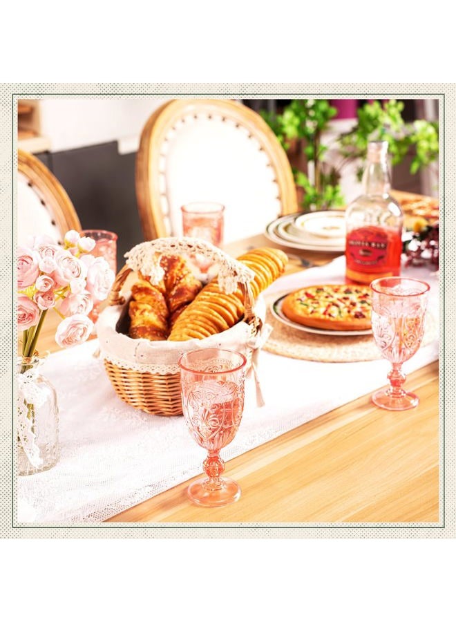 Wiwiqing 6 Pcs Plastic Goblets 7.5oz Vintage Goblet Plastic Wine Glasses Colored Retro Embossed Water Goblets for Wine Bar Juice Baby Shower Wedding Reception Grand Event Party (Pink) - Image 4