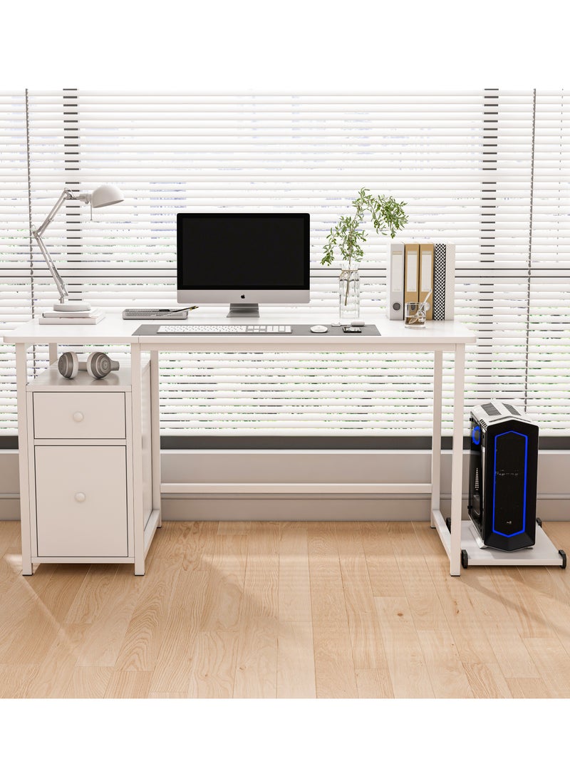 JANTENS - Computer Desk With Drawer Office Desk With Host Holding Writing Gaming Table Study Desk White 120X50 Cm - Image 1