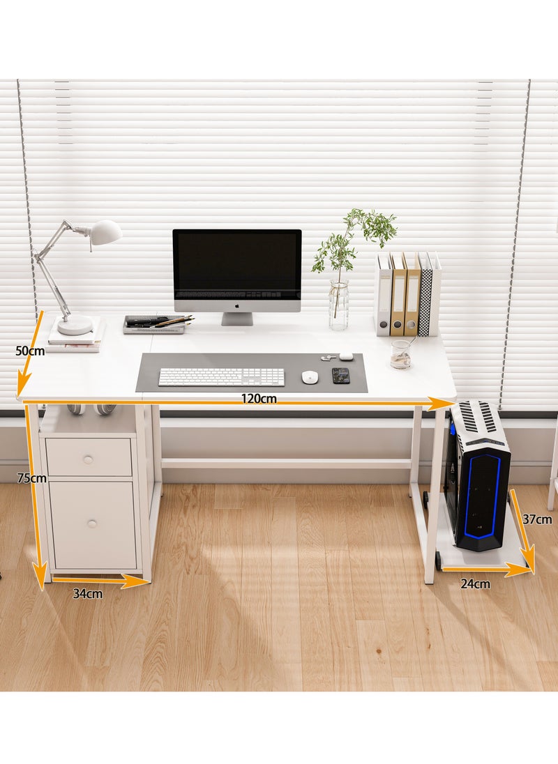 JANTENS - Computer Desk With Drawer Office Desk With Host Holding Writing Gaming Table Study Desk White 120X50 Cm - Image 1