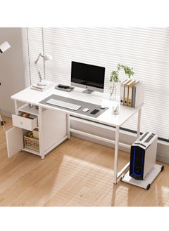 JANTENS Computer Desk With Drawer Office Desk With Host Holding Writing Gaming Table Study Desk White 120X50 Cm  - Image 4