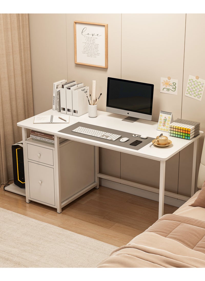 JANTENS - Computer Desk With Drawer Office Desk With Host Holding Writing Gaming Table Study Desk White 120X50 Cm - Image 1