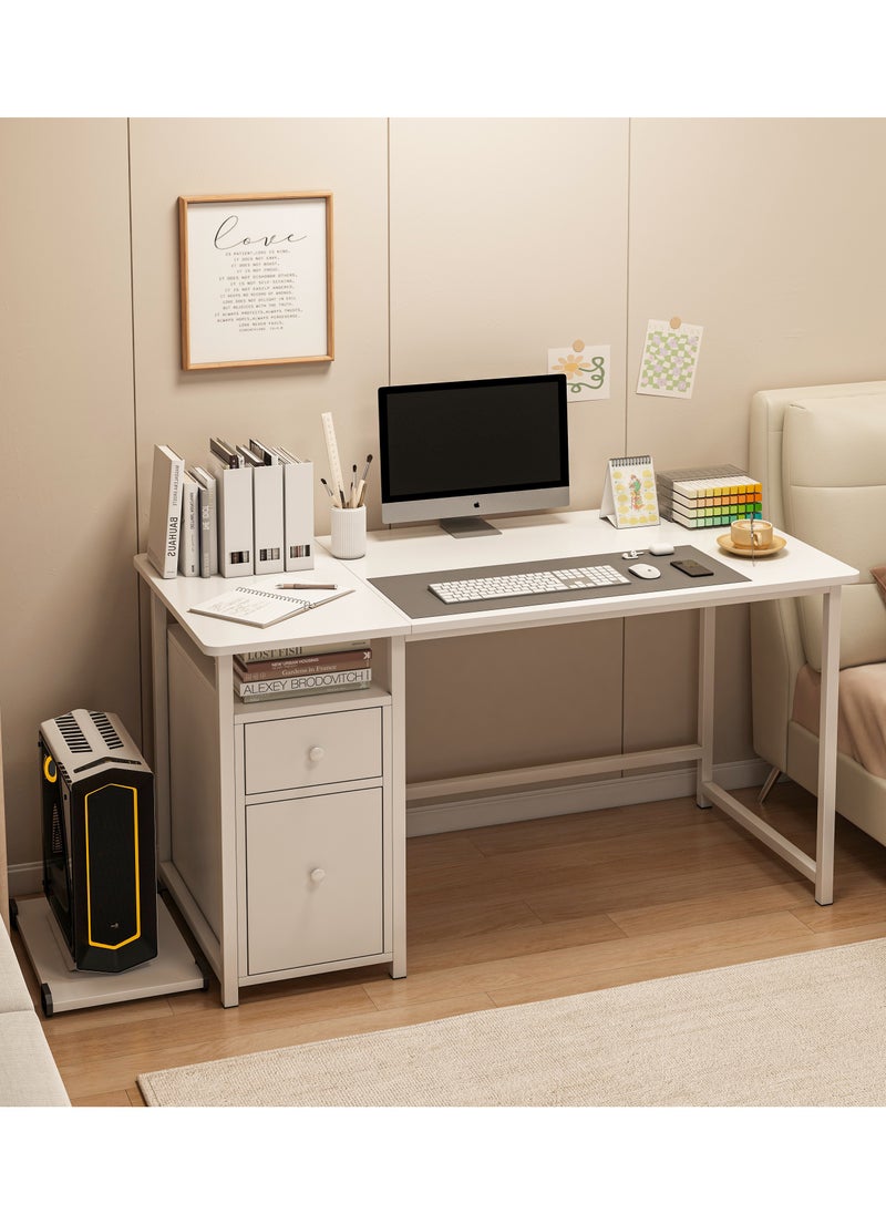 JANTENS - Computer Desk With Drawer Office Desk With Host Holding Writing Gaming Table Study Desk White 120X50 Cm - Image 1