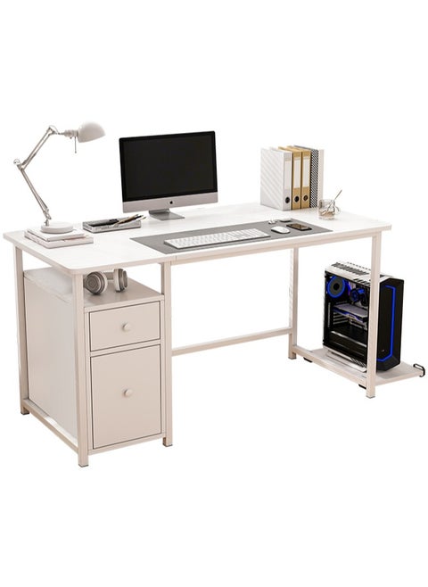 Computer Desk With Drawer Office Desk With Host Holding Writing Gaming Table Study Desk White 120X50 Cm