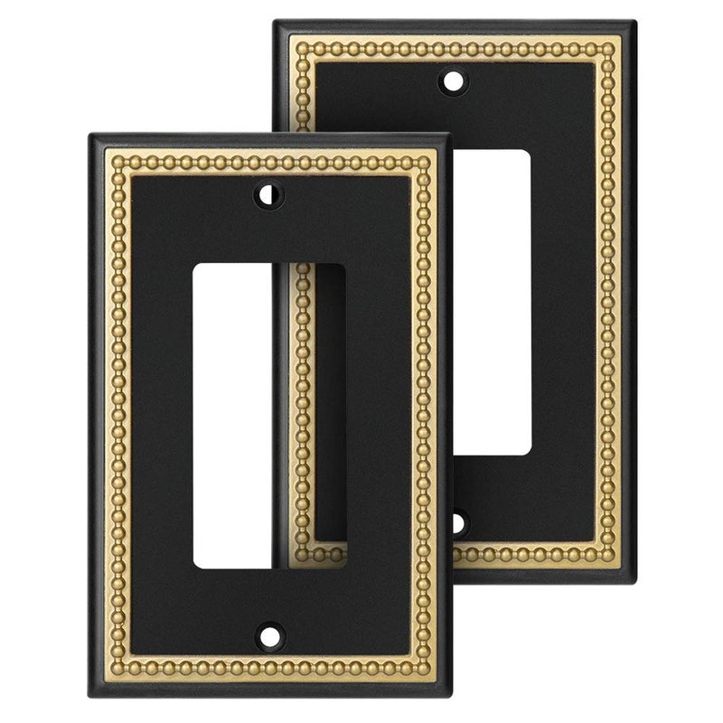 Pearled Frame Decorative Wall Plate Switch Plate Outlet Cover Single Decorator 2PK Black Dark Golden