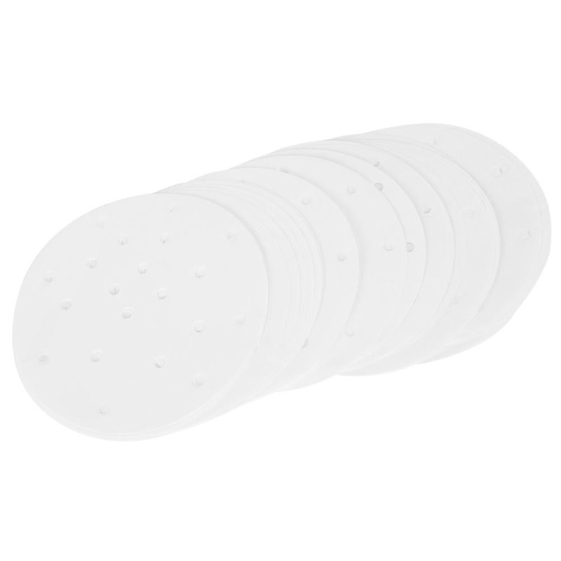 Steamer Paper White Food Grade Wood Pulp & Silicone Oil - Non-Stick Heat-Resistant Moisture-Proof Waterproof Breathable Hole Design Steamer Liner for Home Kitchen Healthy Steaming Bread Buns Cakes - Image 1