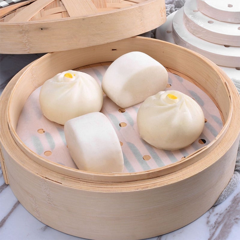 Steamer Paper White Food Grade Wood Pulp & Silicone Oil - Non-Stick Heat-Resistant Moisture-Proof Waterproof Breathable Hole Design Steamer Liner for Home Kitchen Healthy Steaming Bread Buns Cakes - Image 5