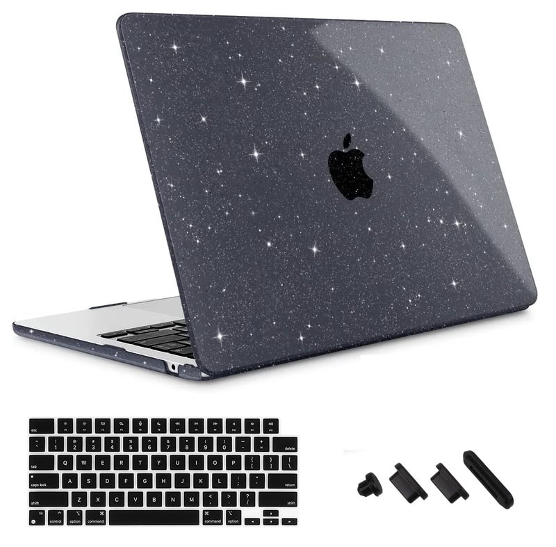 Midkart Case Compatible with MacBook Air 15 inch M4 A3241 M3 A3114 M2 A2941 Release 2025 2024 2023 with Touch ID Hard Shell Plastic Cover Keyguard Dust Plugs, Transparent Black Glitter - Image 1