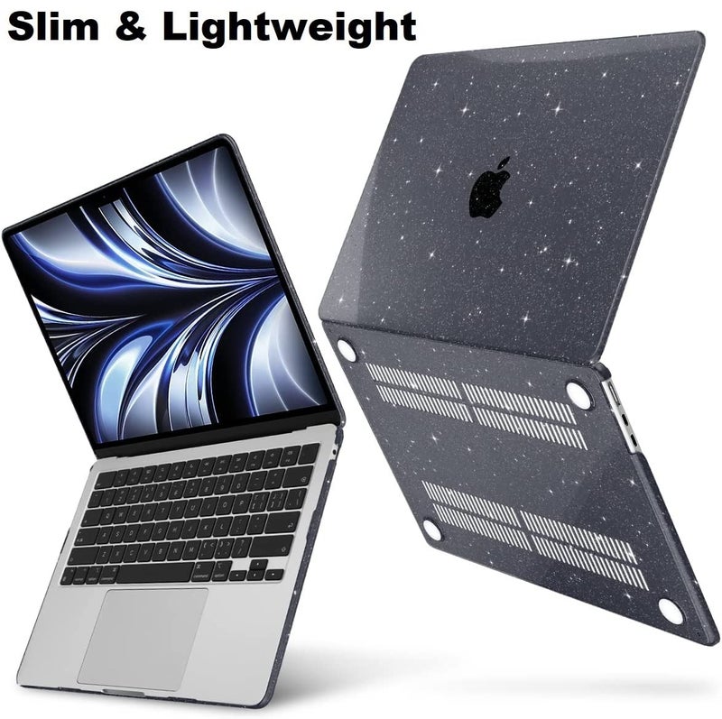 Midkart Case Compatible with MacBook Air 15 inch M4 A3241 M3 A3114 M2 A2941 Release 2025 2024 2023 with Touch ID Hard Shell Plastic Cover Keyguard Dust Plugs, Transparent Black Glitter - Image 4
