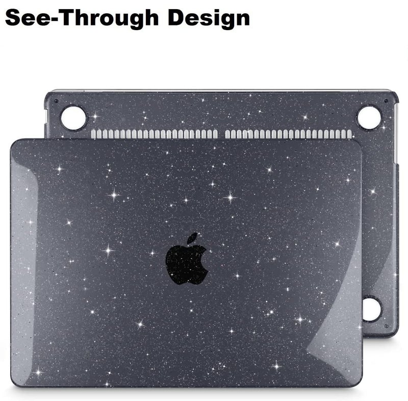 Midkart Case Compatible with MacBook Air 15 inch M4 A3241 M3 A3114 M2 A2941 Release 2025 2024 2023 with Touch ID Hard Shell Plastic Cover Keyguard Dust Plugs, Transparent Black Glitter - Image 3