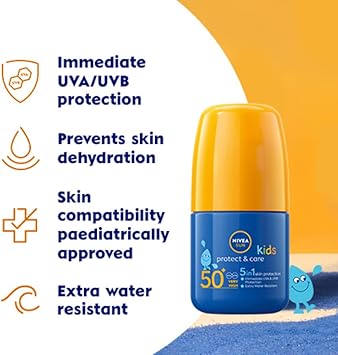 Nivea نيفيا صن كيدز بروتكت كير SPF 50 رول أون 50 مل واقي شمس مع SPF 50 كريم شمس للأطفال للبشرة الحساسة يحمي فوراً من التعرض للشمس عبوة من 3 - Image 3