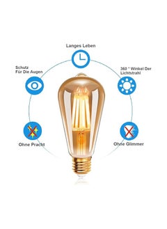 ماركة غير محددة لمبة إضاءة كلاسيكية 4 واط E27، مصباح LED أبيض دافئ 2200 ك، لمبة LED خيطية، مصابيح كلاسيكية مثالية للبار، المطعم، المنزل، المقهى، غير قابلة للتعتيم، حزمة من 6 قطع  - Image 3