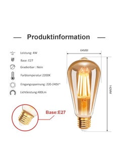 ماركة غير محددة لمبة إضاءة كلاسيكية 4 واط E27، مصباح LED أبيض دافئ 2200 ك، لمبة LED خيطية، مصابيح كلاسيكية مثالية للبار، المطعم، المنزل، المقهى، غير قابلة للتعتيم، حزمة من 6 قطع  - Image 4
