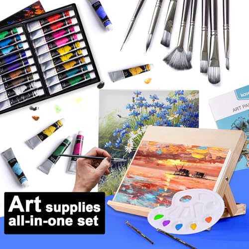 koseibal Acrylic Art Set with 18 Acrylic Paints, 8 Brushes, 4 Stretched Canvas, 1Wooden Easel, Etc, Premium Painting Supplies Kit for Students, Artists Kids, Adults, and Beginner - Image 2