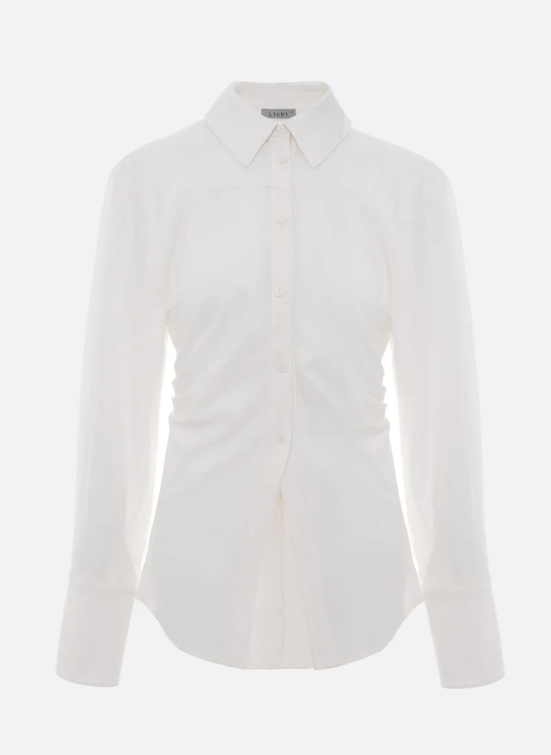 ليتشي قميص ملائم مع تجمعات وخياطة زخرفية على الكتفين