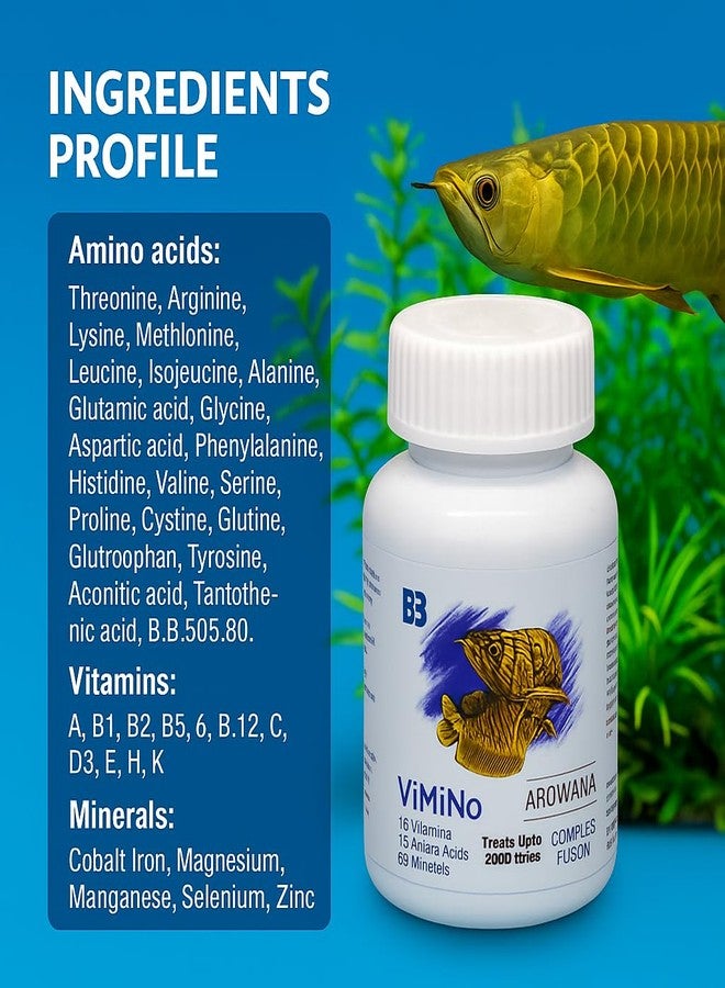 VAYINATO Billion Bacteria ViMiNo 140ml | Vitamin Complex | 14 Vitamins, 18 Amino Acids, 9 Minerals | Curcumin Infused | Treats 7000 litres (for Arowana) - Image 2