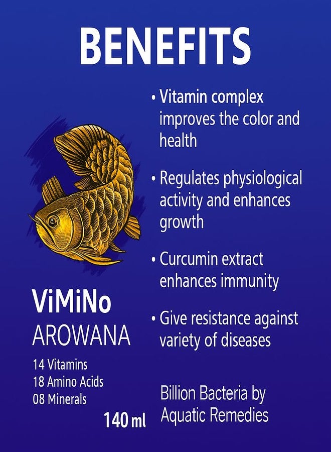 VAYINATO Billion Bacteria ViMiNo 140ml | Vitamin Complex | 14 Vitamins, 18 Amino Acids, 9 Minerals | Curcumin Infused | Treats 7000 litres (for Arowana) - Image 5