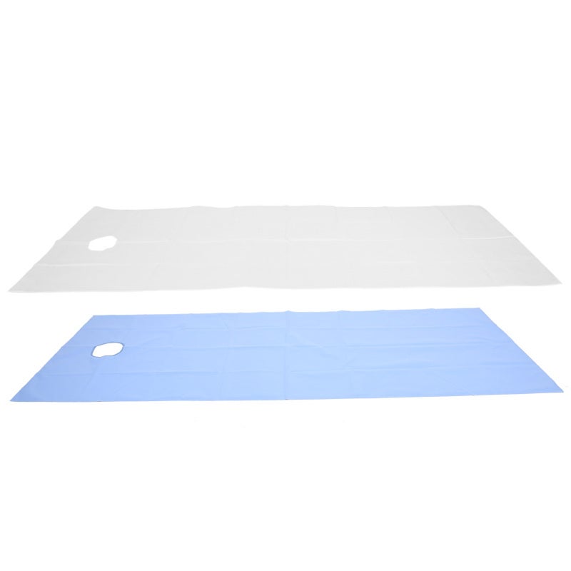 Disposable Bed Sheets White + Blue Skin-friendly Fabric - Oil-proof Waterproof Polyester Massage Bed Cover for Beauty Salon Spa Massage Use - Image 1