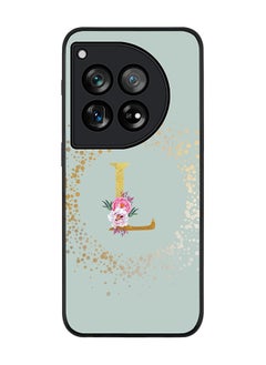 Rugged Black edge case for OnePlus 12R / OnePlus Ace 3 5G, Slim fit Soft Cover Custom Monogram Initial Letter Floral Pattern Alphabet - L (Light Grey)