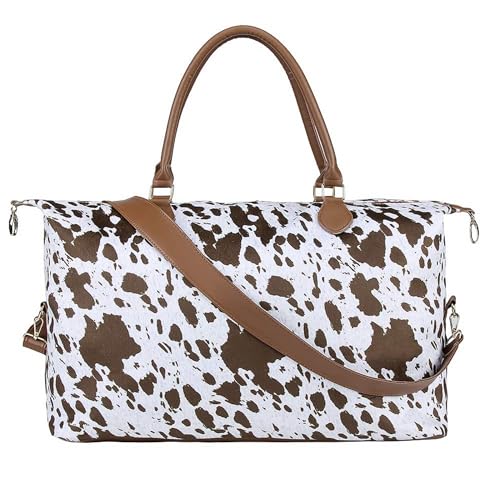 XinblueCo Cow Print Weekender Bag Cow Print Duffle Bag with Shouler Strap Cow Print Overnight Bags for Women Western Weekender Bag for Hospital Maternity - Image 1