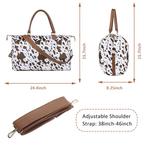XinblueCo Cow Print Weekender Bag Cow Print Duffle Bag with Shouler Strap Cow Print Overnight Bags for Women Western Weekender Bag for Hospital Maternity - Image 2
