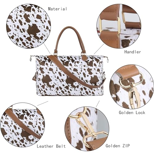 XinblueCo Cow Print Weekender Bag Cow Print Duffle Bag with Shouler Strap Cow Print Overnight Bags for Women Western Weekender Bag for Hospital Maternity - Image 3