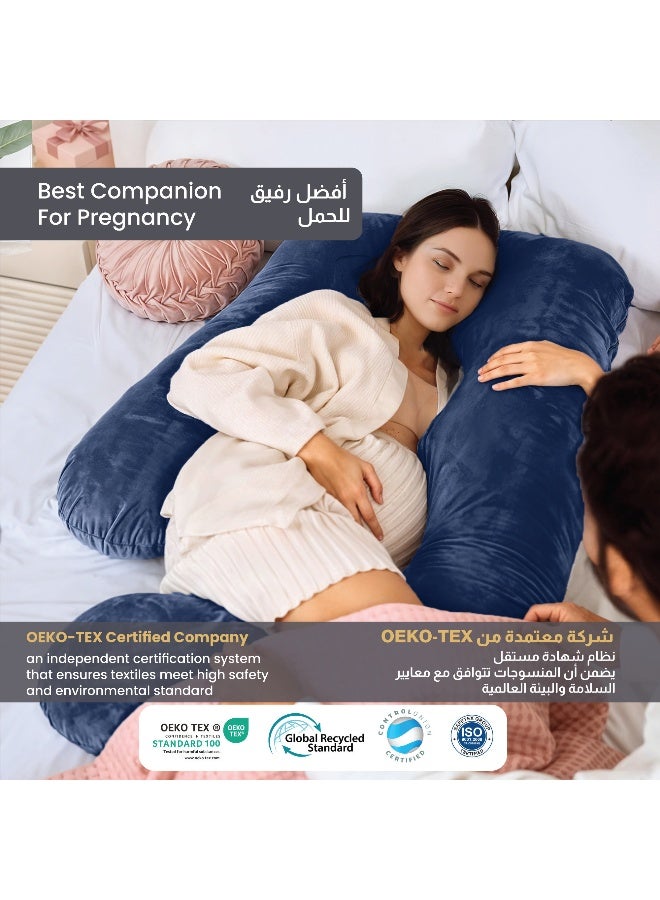 Rest Premium Velvet G Shaped Pregnancy Pillow 70X140Cm Maternity Full Body Pillow For Pregnant Women For Back , Hip , Neck And Knee Support With Removal Cover , Blue  - Image 2