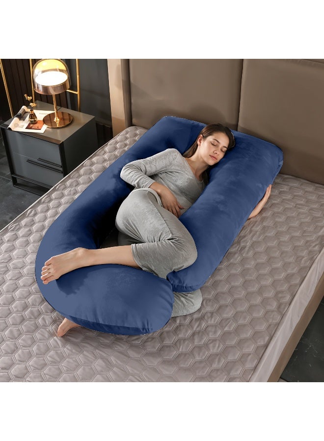 Rest Premium Velvet G Shaped Pregnancy Pillow 70X140Cm Maternity Full Body Pillow For Pregnant Women For Back , Hip , Neck And Knee Support With Removal Cover , Blue  - Image 1